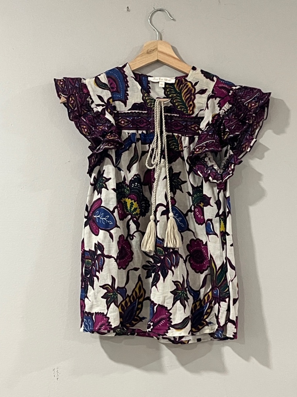 Love The Label  White Floral Tassel Peasant Blouse